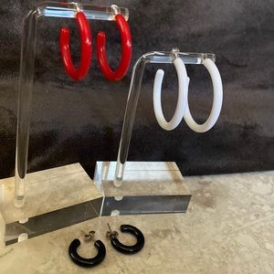 Vintage Avon, three-piece, set red white and black plastic hoops.